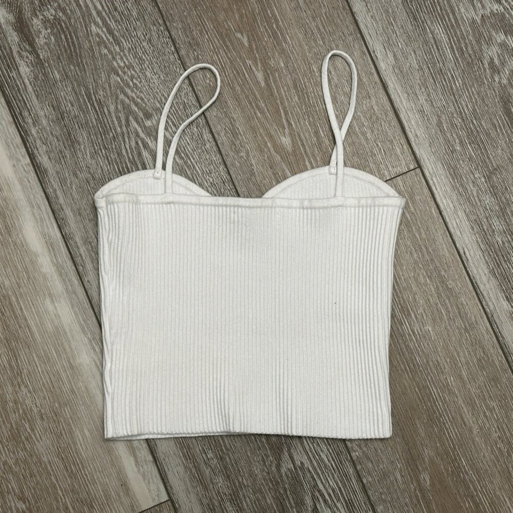 Oak & Fort Adorable Sleeveless Crop Tank / Cami Top White Rib Knit - Picture 6 of 6